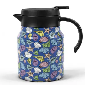33oz Insulated Flask with 316 Stainless Steel Colorful Seashell Starfish Print Design Double-Wall Vacuum Design - Keeps Cold 24H & Hot 12H, Leak-Proof & Portable, Tea-Water Separation, Ideal fo