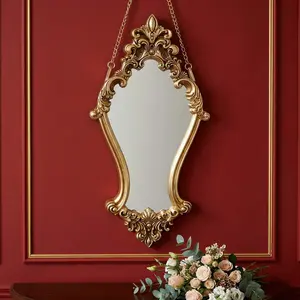 European Vintage Resin Wall Mirror, Hand-Painted Artistic Decor, Bathroom & Vanity Decoration, Home Gift & Photo Prop