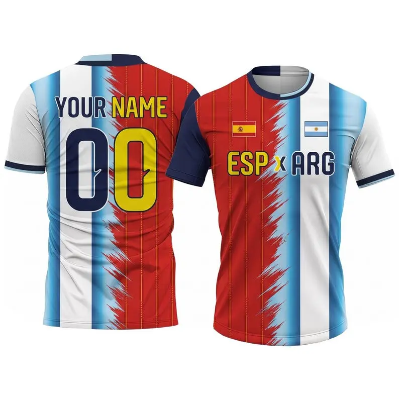 Custom Argentina with Spain Soccer Jersey | Personalized Name & Number Shirt Custom name and number Argentina Game Day Apparel