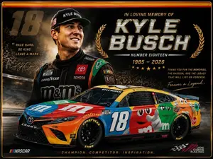 Kyle Busch Memorial Flag, Forever #18 Racing Tribute Banner, 2022 Spectra Nascar Car Wall Decor, Racing Legend Tribute Flag