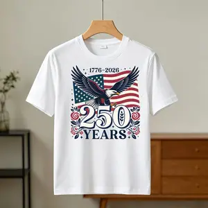 250th Anniversary Patriotic Commemorative Design featuring a flag motif with an eagle symbolizing freedom and ideals; trendy unisex short-sleeve T-shirt for men and women; casual athletic wear suitable for parties and travel; plus size.