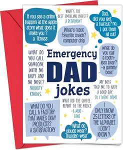 Funny Fathers Day Card - Emergency Dad Jokes, Hilarious Fathers Day Card from Daughter Son, Funny Birthday Cards for Dad, Joker Greeting Cards Father's Day, Dads Joke Cards | Gift Card with Envelope