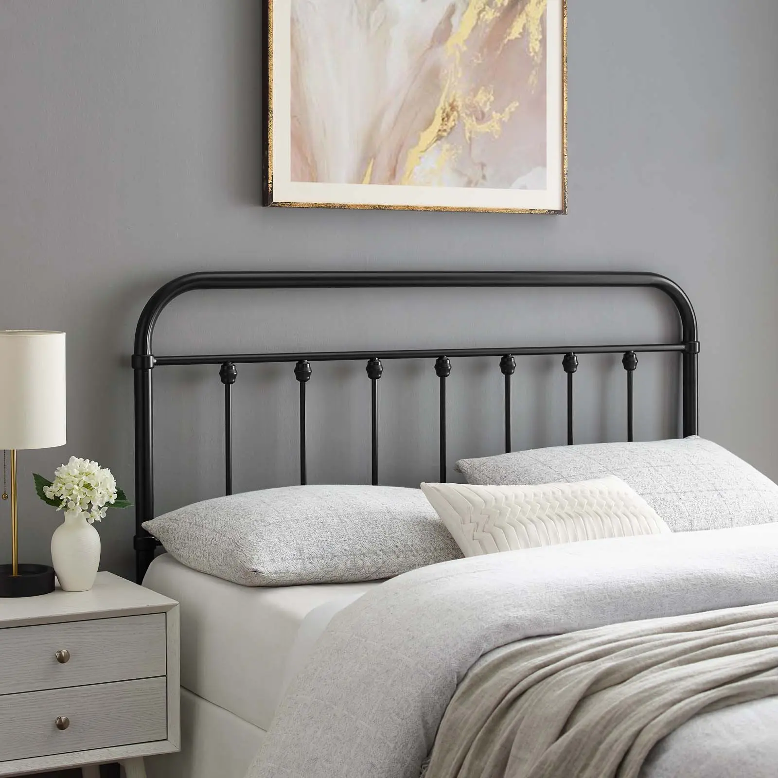Modway Sage Twin Metal Headboard, Black Modern Farmhouse Indoor Bed Frame Headboard