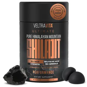 VELTRAVITA Himalayan Shilajit Gummies with Ginkgo Biloba, Chaga & KSM-66 Ashwagandha | Shilajit for Men & Women |10000 mg Max Potency | 76%+ Fulvic Acid & 92+ Trace Minerals | Sugar Free