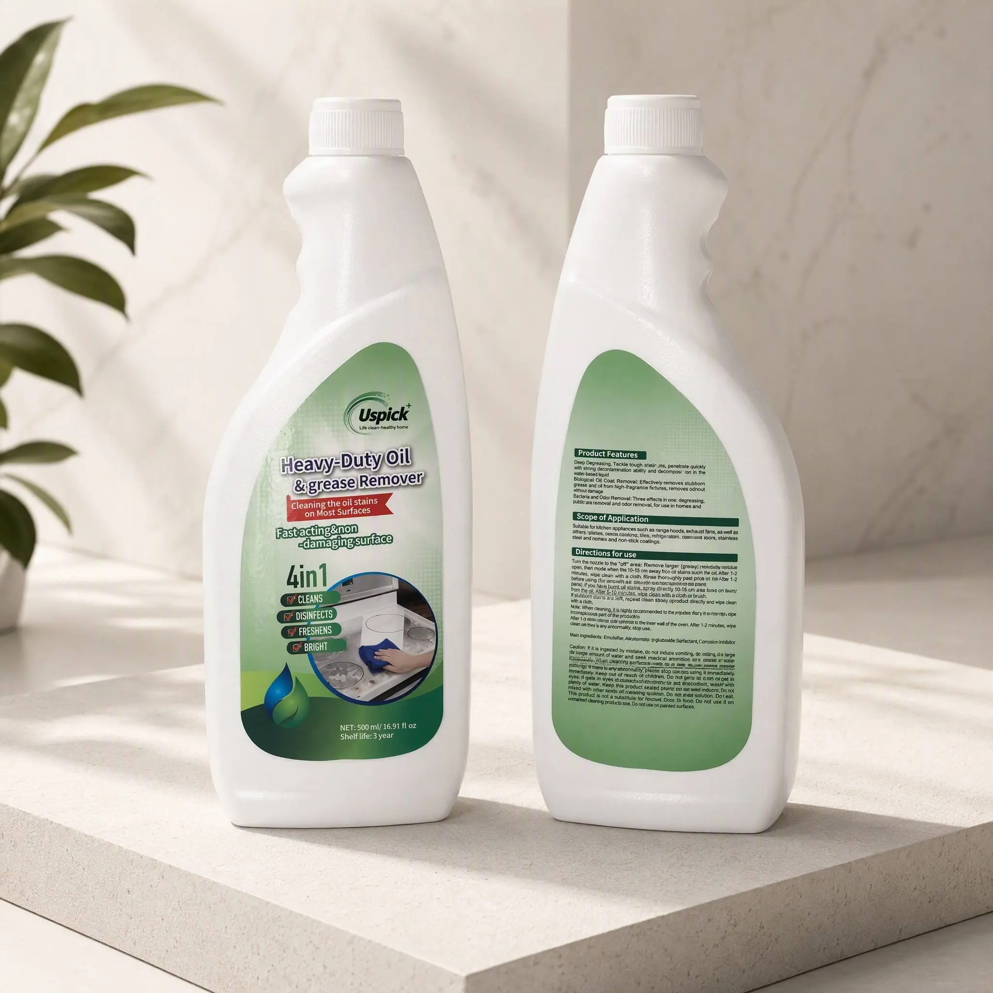 Uspick Heavy-Duty Oil & Grease Remover 4in1 Cleaning Solution for Kitchen & Bathroom 16 fl oz
