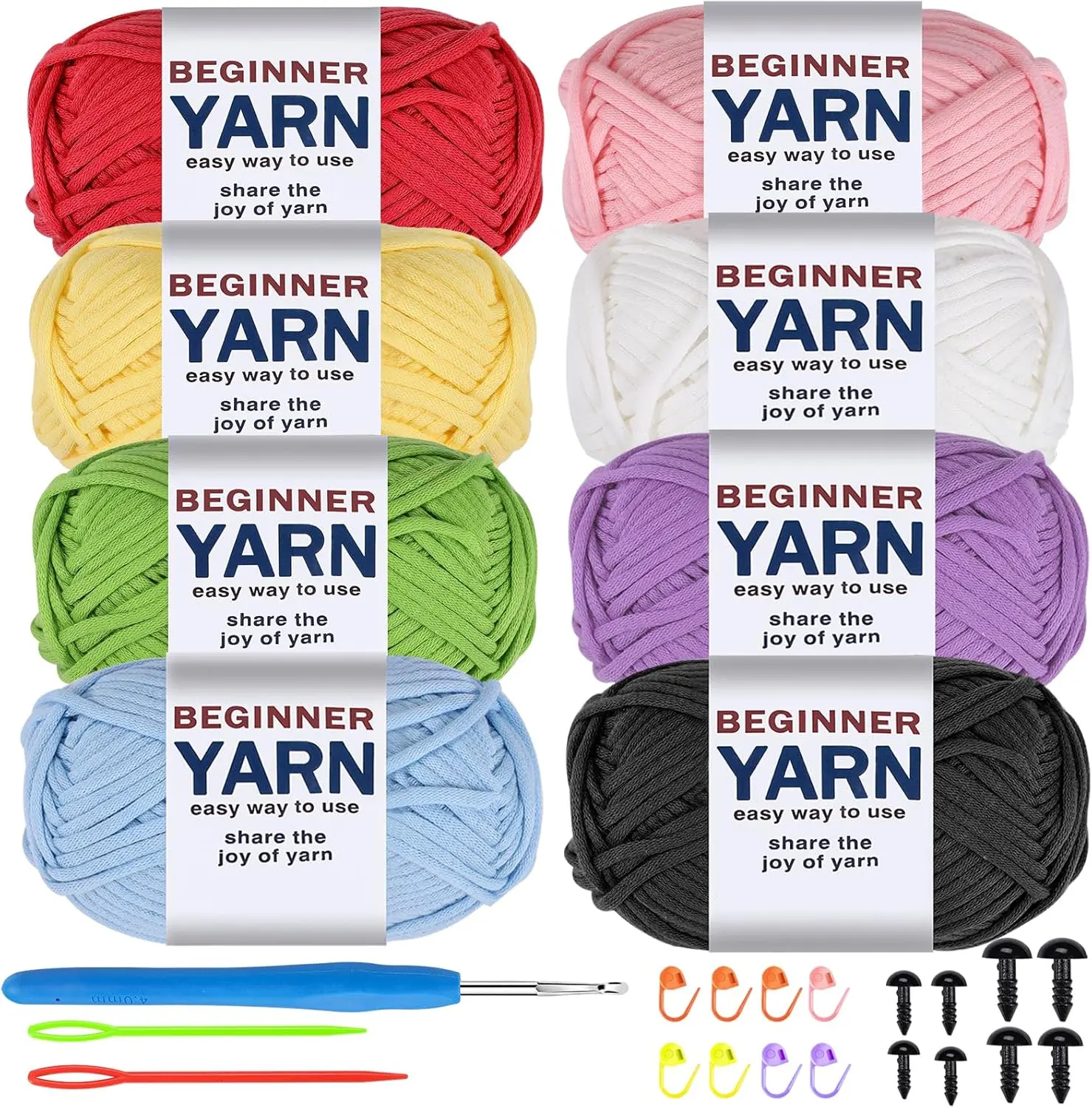 8x50g Beginner Crochet Yarn, Cotton Yarn for Crocheting Easy-to-See Stitches Chunky Thick Soft Yarn for Beginners Crocheting Kit