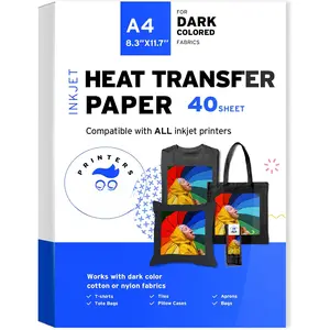 Iron-On Heat Transfer Paper for Dark Fabric 40 Pack 8.3x11.7" T-Shirt Transfer Paper for Inkjet Printer Wash Durable, Long Lasting Transfer, No Cracking