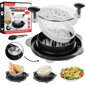 Large Chicken Shredder Tool Twist with Suction Cups,  Handle &  Anti-Slip, Kitchen Gadget for Shredding Chicken Breast, Pork & Beef, Visible Meat Shredder Machine with Transparent Lid