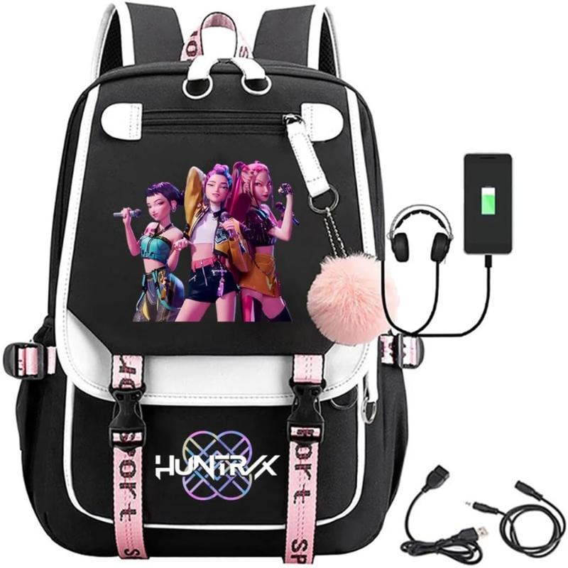 kpop demon hunters backpack Saja Boys Backpack Teenagers Backpacks Hip Hop Gothic Schoolbag (15.6inch,Pink2)