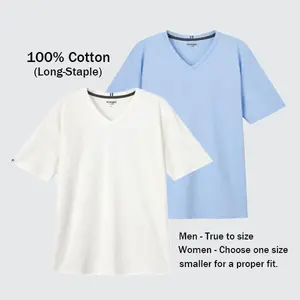 Mega Tshop 2-Pack Unisex V-Neck Short Sleeve Tshirt - 100% Cotton Midweight Plain Soft Regular Fit Menswear Casual Top (White + Powder Blue)