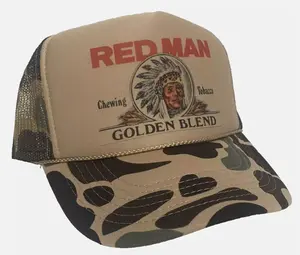 RM Chewing Toobacco Trucker Hat - Summer Drinking Cap Tan Camo Snapback Hat for Hunting and Partying Vintage Golden Blend