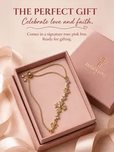Gold Plated Cross & Fleur-de-Lis Cubic Zirconia Slider Bracelet, Adjustable Faith & Hope Charm Chain, Hypoallergenic Luxury Jewelry for Women