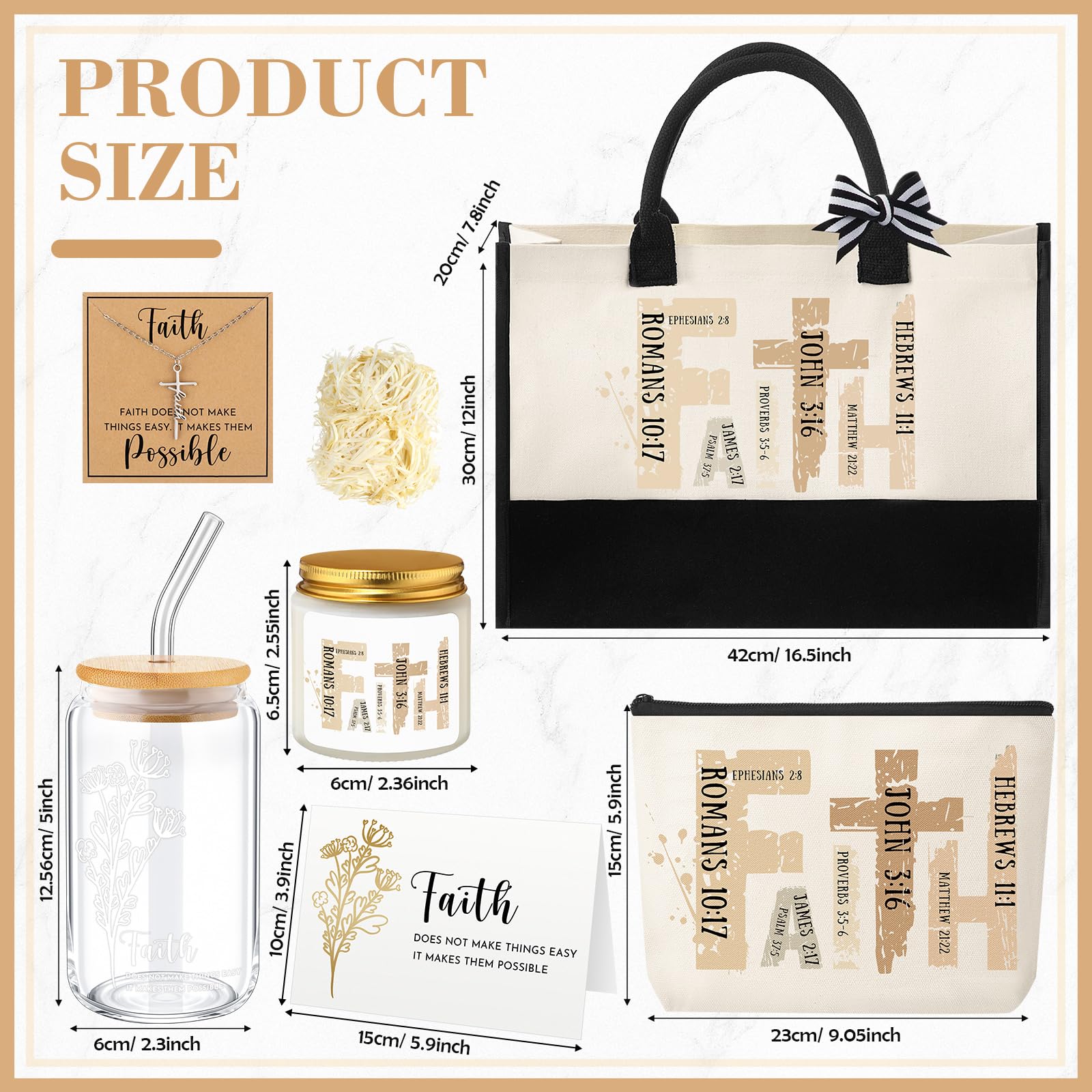 Christian Gifts for Women Easter Faith Religious Gifts with Tote Bag Makeup Bag Candle Cross Necklace Cup Greeting Card for Birthday Church Study Supplies, Gift for Christian Girl Mom Wife, Elegant Easter Gift for Sunday Prayer, Mother's Day Gift