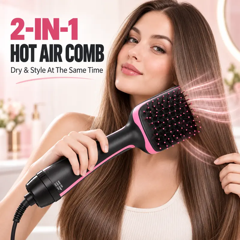 2-in-1 Comfort Comb Multifunctional Blow Dryer Brush - Hair Tools for DIY Bouncy Blowout, Fast Drying Hot Hair Brush Curlers & Straighteners, Hairdressing Styling Tool for Students