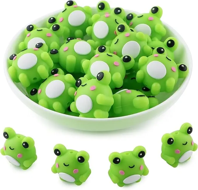 3D Shaped Silicone Beads for Pens, 12Pcs Frog Silicone Focal Beads for Keychain Making DIY Handicraft