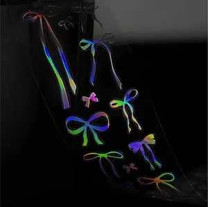 Silver Bowknot Sticker Roll with Holographic Die-Cut Designs Shiny 3D Ribbon and Bow Patterns Hot Stamping Vinyl Stickers for Scrapbooking Journals DIY Crafts Planners Gift Wrapping Students Teens Stationery Lovers and Crafters