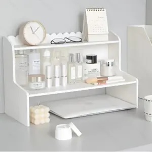 Trendy Dual-Layer Heightened Cosmetic Organizer Rack, Cute Cloud-Edge Design, Ideal for Home Dorm Office, Space-Saving Storage Solution, Desktop Storage