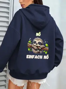 Spring Autumn Lazy Sloth Print Hoodie, Casual Fitted Sweatshirt, Elegant for Daily Wear, Light Social Occasions