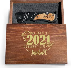 Classic Multi-tool knife, Graduation knife with wooden box, best personalized gift for him, black finish handle knife, Class of 2023 knife with box, premuim pocket knife with wooden box