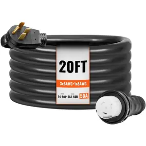 VEVOR 50 Amp Generator Cord and Power Inlet Box Kit, 20FT, NEMA 14-50P/SS2-50R STW 6/3+8/1 AWG Generator Power Cord with Twist Lock Connector, Pre-Drilled Inlet Box for Generator to House, ETL Listed