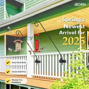 iBorn Fence Deck Hook Rail Heavy Duty Hummingbird Feeder Hanger 28 Inch Railing Hanging Hook for Bird Feeder, Suet Baskets, Planters, Wind Chimes, Solid Wire, 180 Degree Rotary, 1 Pack