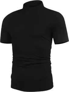 Mens Casual Turtleneck Mock Neck T Shirt Slim Fit Short Sleeve Summer Basic Tops