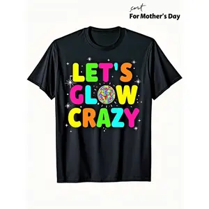 Lets Glow Crazy in My Glowing Era Team Party T-Shirt - Black Tee with Neon Glow Text, Loose Fit Crew Neck Shirt for Birthday Parties, Easter, Fathers Day, Mothers Day - Casual Graphic Tee for Boys & Girls - Perfect Gift for Glow-In-The-Dark Events (3-13Y)