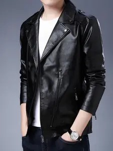 Men's Spring Leather Jacket, Korean Style Slim Fit Thin Motorcycle Coat, Fashionable Casual Outerwear for Men, Menswear