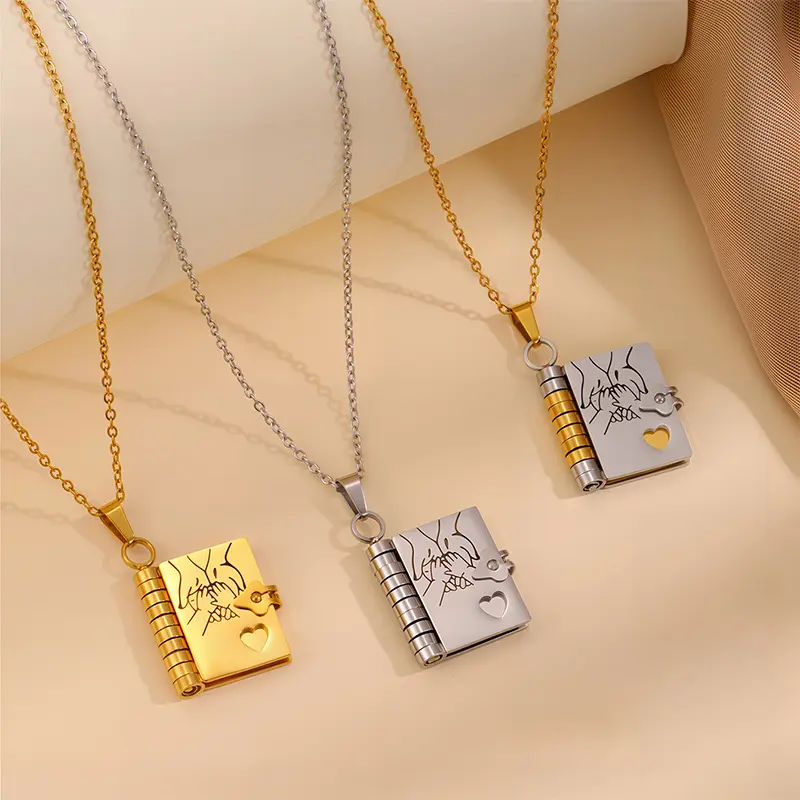 Titanium Steel Daughter Lettering Photo Box Necklace - Book Envelope Pendant, Metal Coated, Fade-Resistant Collarbone Chain for Daily Wear