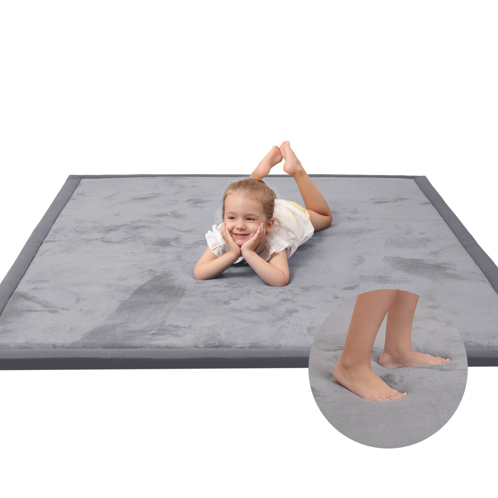 Huloo Sleep Ultra Soft Memory Foam Play Mat for Tummy Time, 1.3" Thick Non-Slip Crawling Mat, Non-Toxic Velvet Nursery F