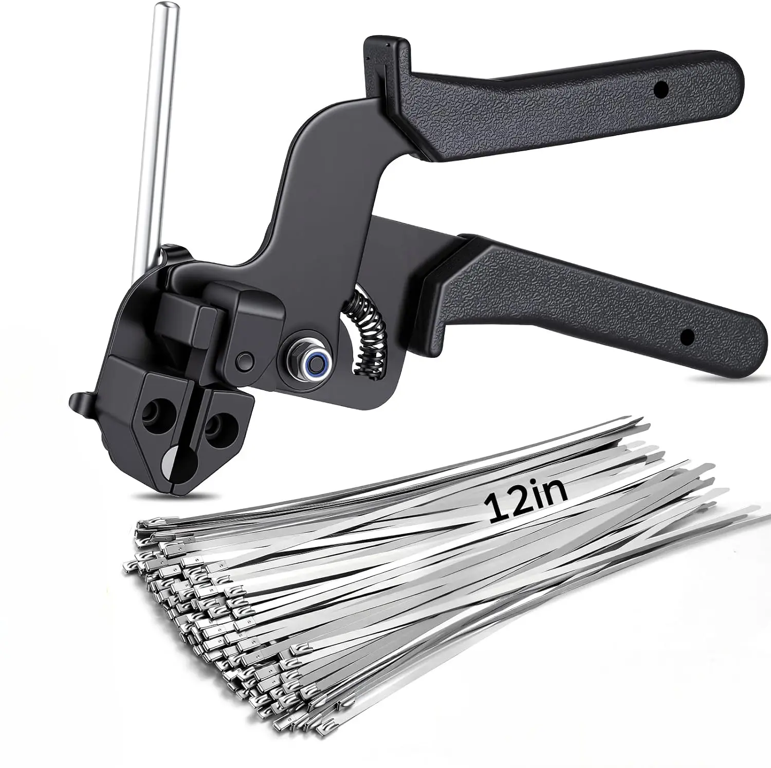 101 Pack Stainless Steel Cable Tie Gun Kit, 100 Pcs 11.8 Inch Metal Zip Ties, Adjustable Fastening and Cutting Tools for Fence, Chain Link Fence, Pipe, Industrial Use
