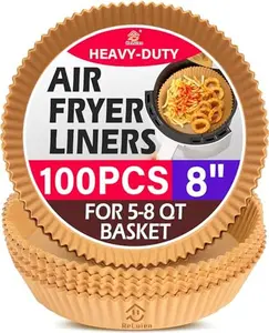 Air Fryer Paper Liners, 100PCS Non-stick Oil Resistant Air Fryer Parchment Paper Liners, 8 Inch Air Fryer Liners Disposable, Round Airfryer Liners for 5-8QT Air fryer, Baking, Roasting Microwave
