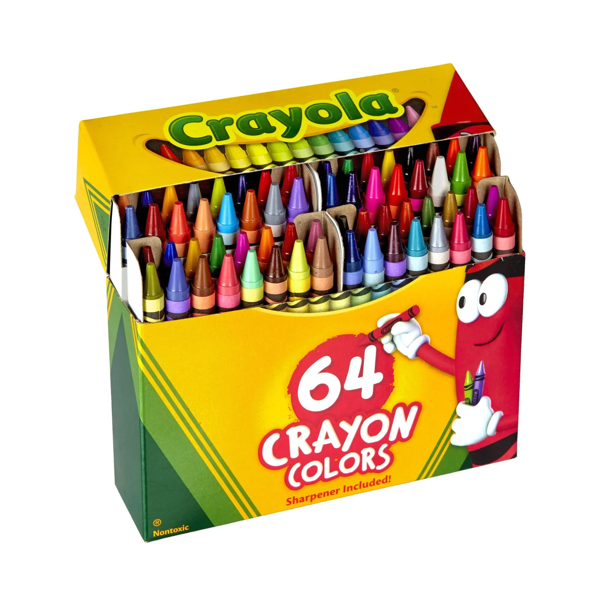 Crayola 64-Ct Crayon Box with Built-In Sharpener, Kids' Arts & Crafts Drawing Supplies