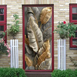 2 Luxury Banana Leaf Wall Stickers Modern Minimalist Living Room Decorative Stickers Self Adhesive Waterproof Removable Art Wall Decals Gold Silver Plant Leaf Wall Decor Stickers