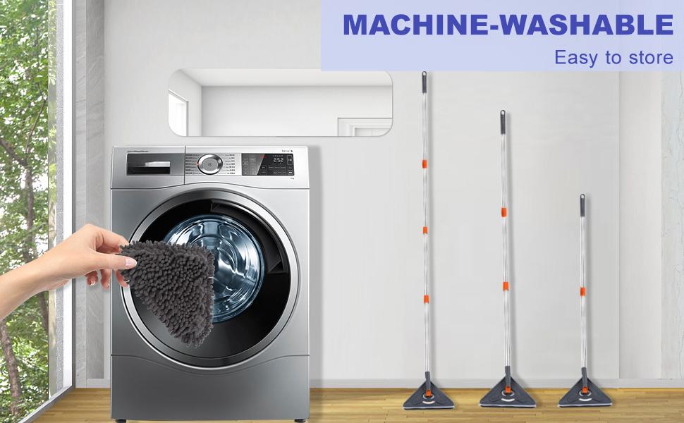 Extendable Long Handle Triangle Rotating Mop, Multi general Purpose Wall Ceiling Corner Cleaning Tool, Reusable Washable Mop replacement Pad Included, Lightweight Household Cleaning Mop for Hard-to-Reach Areas Chenille mopplops scrub brush