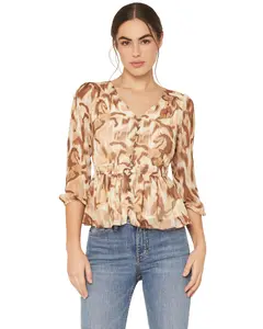 Shyanne Women's Horse Print Chiffon Top - Swsp26w15-Corl