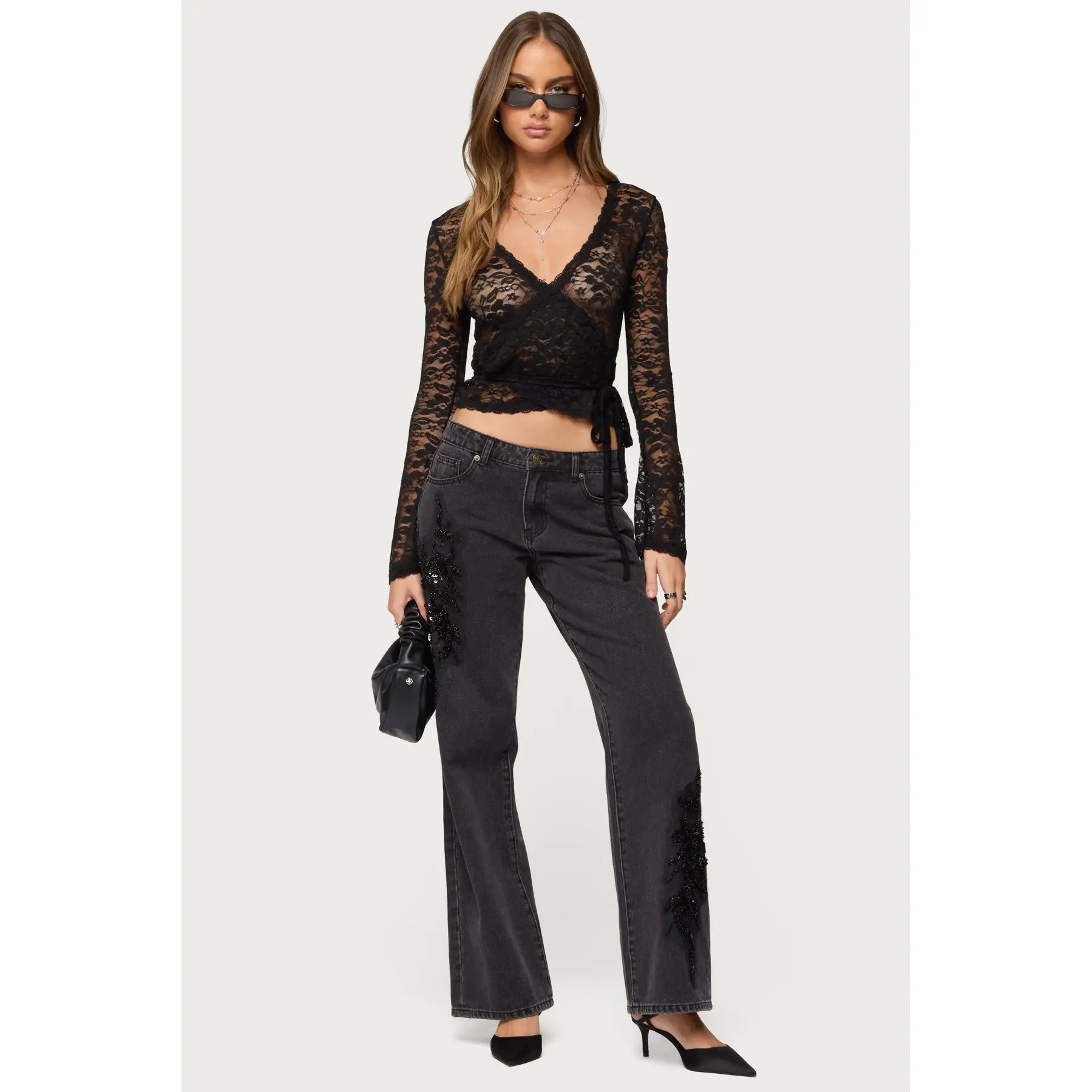 Rossa Beaded Low Rise Baggy Jeans