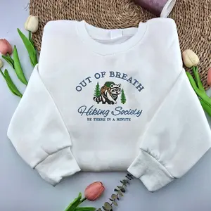 Out of Breath Hiking Society Embroidered Sweatshirt, Raccoon Trash Panda Shirt, Nature Lover Sweater, Funny Hiking Crewneck