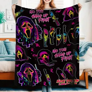 Ghostface Themed Throw Blanket Iconic Horror Design Ultra Soft Flannel Fabric Scary Movie Collector Item Halloween Gift Ready Cozy Creepy Decor