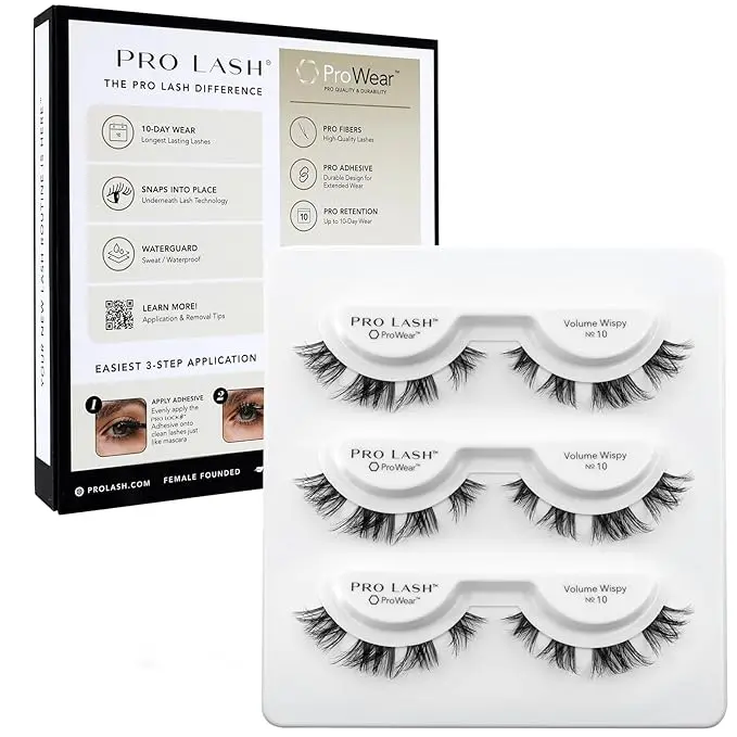 Pro Lash No. 10 ProWear/SoftWear Professionally Styled Lash Clusters - Easiest to Apply Eyelash Cluster - 7-10 Day Eyelashes - Waterproof Lashes Clusters - 3 Sets - Volume Wispy No. 10 - Black