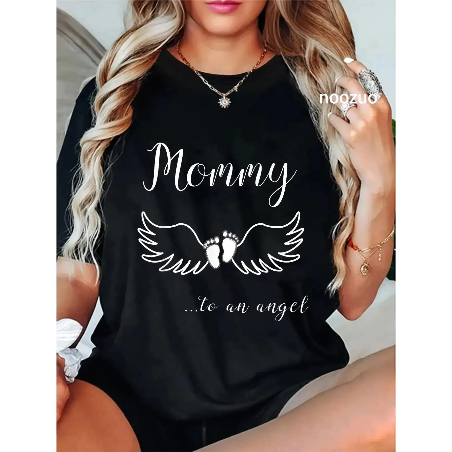 Memorial T-Shirt for Grieving Moms, Soft Cotton Mommy to an Angel Graphic Top with a Relaxed Fit Style, Fabric, Tee, Breathable, Everyday, Comfy, Piece
