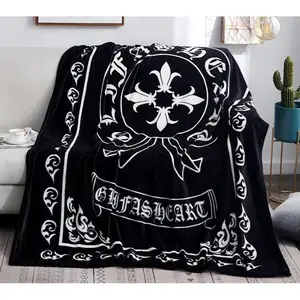 Throw Blanket Chrome Cross Heart Blanket Lightweight Napping Sofa Blanket Plush Flannel Blanket Quilt Durable Fleece Blanket Warm Nap Blanket Soft Flannel Shawl