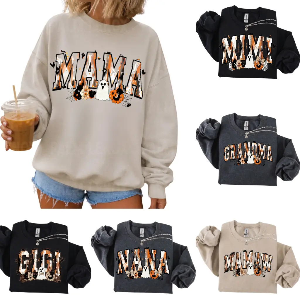 Customize Gingham Mama Halloween Sweatshirt, Personalized Mama Shirt, Vintage Spooky Mama Crewneck, Trendy Fall Mom Shirt, Halloween Gift for Mama, Cute Family Matching Sweatshirt