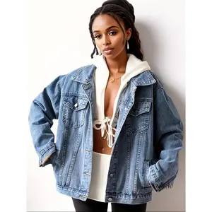 Women's Oversized Retro Washed Denim Jacket - Boyfriend Style Button- Coat with Drop Shoulder Sleeves, Front Pockets & Vintage Blue Wash |   Casual Fall/Winter Outerwear, Casual Attire |   Drop Shoulder Design |   Stylish Denim Coat
