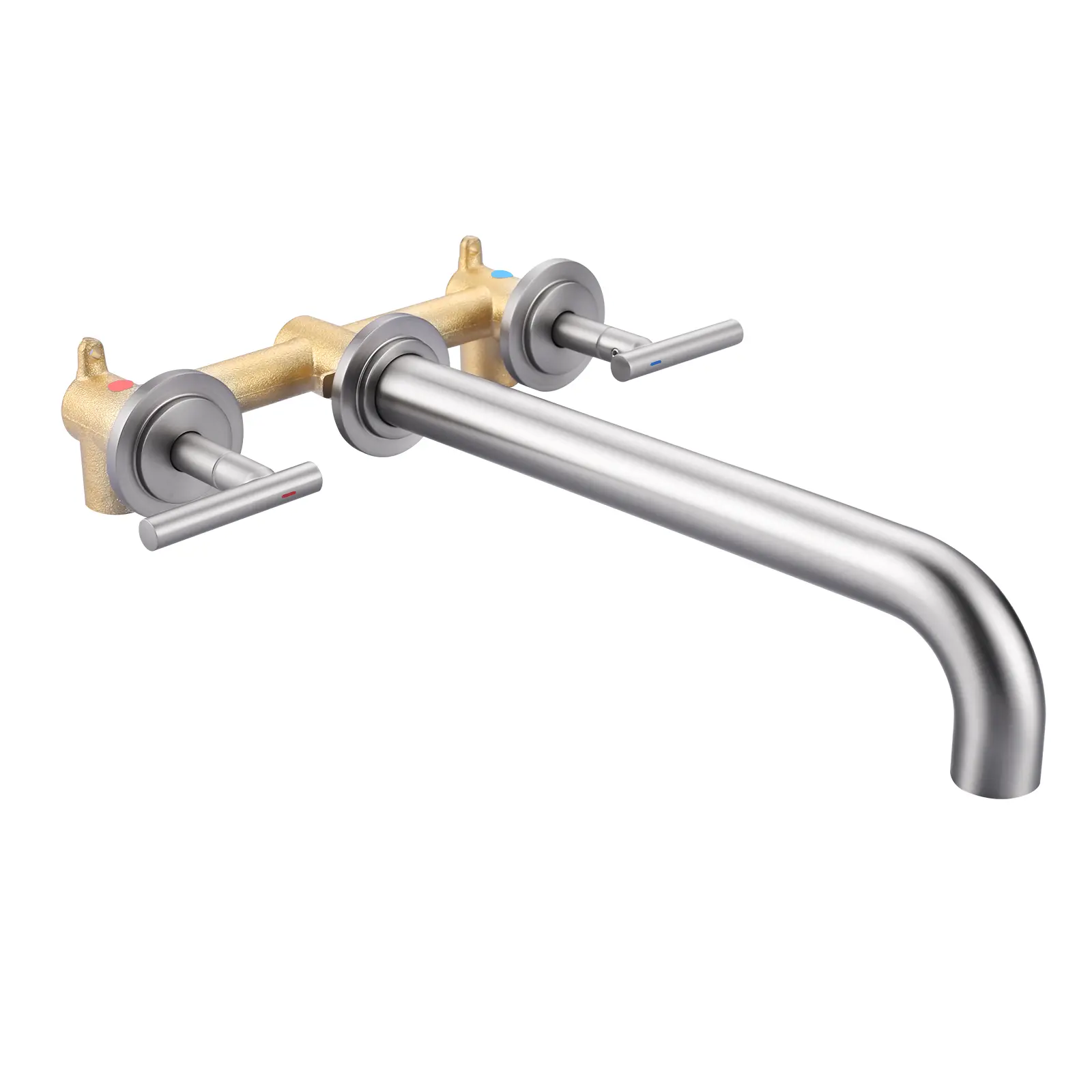 WOWOW Wall Mount Brushed Nickel Tub Faucet High Flow Two Handles Solid Brass, Bathtub Faucets with 2 Handles with Brass Rough in Valve Included