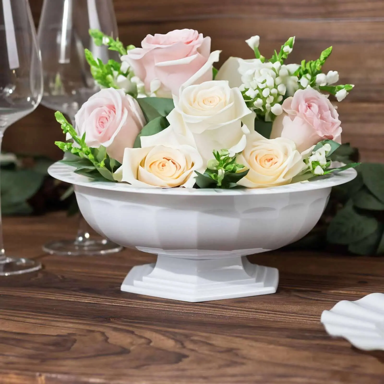 3-Pack 10" White Roman Style Plastic Footed Compote Flower Vases - Round Pedestal Dining Table Centerpieces for Home & Garden Decor, Dining Table Centerpiece