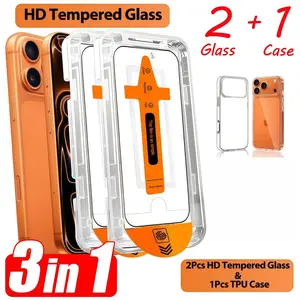 Three-In-One Set: 2 HD Tempered Glass Screen Protectors + 1 Tpu Shockproof Phone Case, Fits iPhone 17 Pro Max/17 Pro/16 Pro Max/16+/15+/14+/13+, Full Coverage, Easy Installation