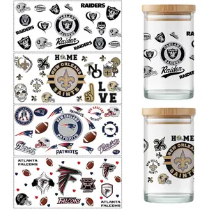 4 Sheet UV Dtf Cup Wraps for 16 Oz Glass Cups American Football Waterproof Rub on Transfers Stickers for Tumblers Cup Wood Furniture Car DIY Crafts Decor Wrap Decals (Ms06)
