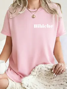 Women's Crew Neck Short Sleeve Tee Bibiche Letter Print Multiple Colors Available Oversized Flattering Fit Soft Breathable Cotton Blend Washable No Shrink No Fade All-Season Versatile Base Tee for Commute Date Daily Casual