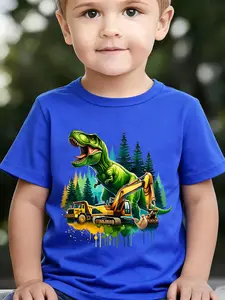 Boys' Summer Breathable & Comfortable "T-Rex" Cartoon Print (3-12Y) Casual Sports T-Shirt
